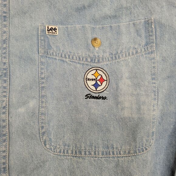 Vintage Y2K LEE Pittsburgh Button Shirt Large 25x31 Blue NFL - Picture 11 of 13